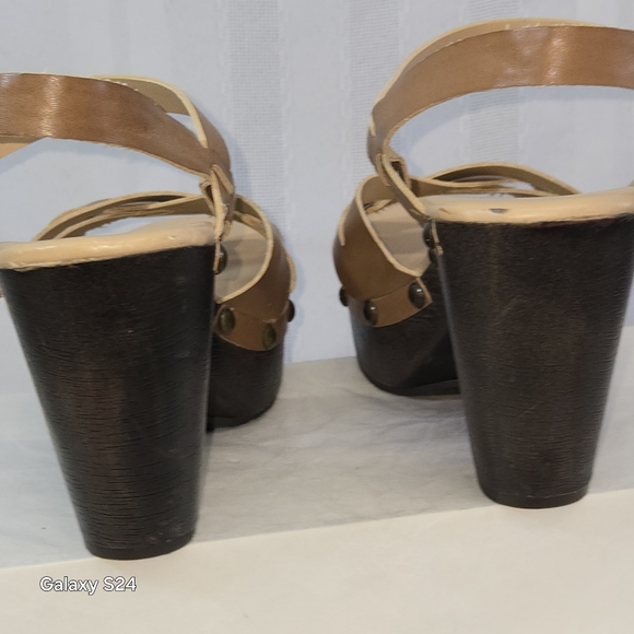 MOSSIMO WILETTE NATURAL TAN PLATFORM FUNKY WEDGE HEEL SANDALS SIZE 9 - Picture 5 of 16